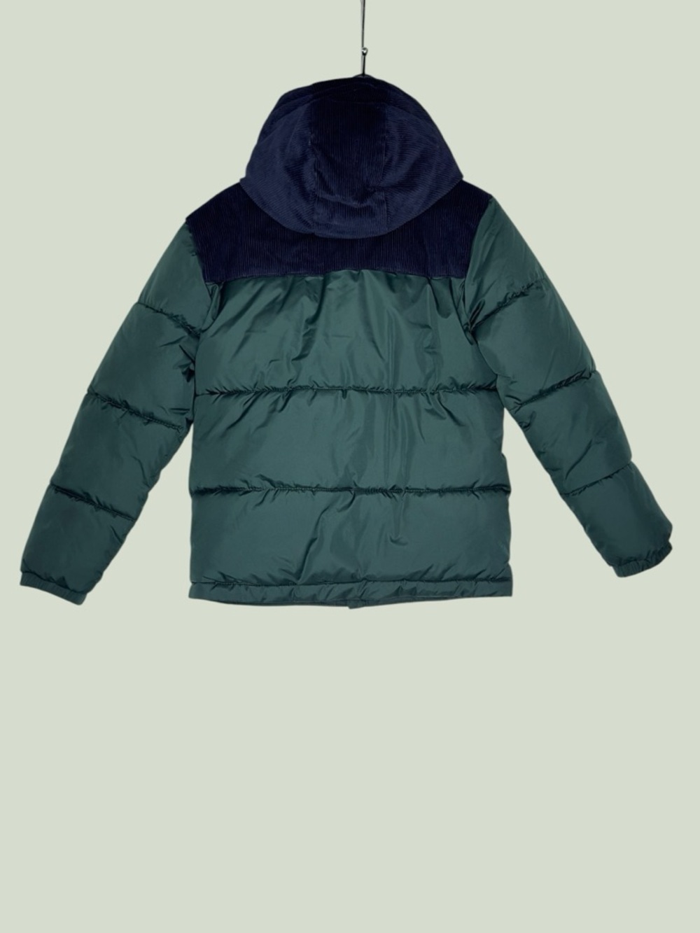 Old Navy Green Puffer Jacket with Navy Corduroy Yoke and Hood Boys XL 14-16 - Picture 3 of 11